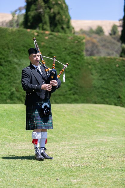 Adelaide Piper performing in full Highland dress